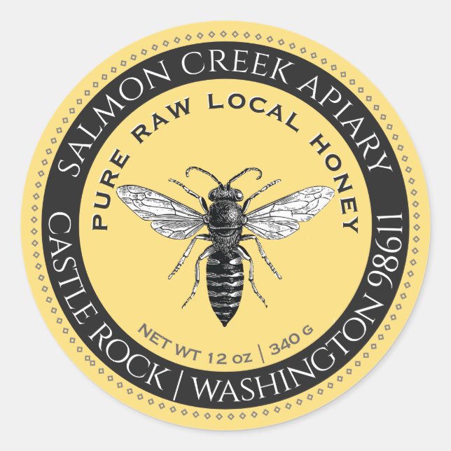 Made By Bees Queen Bee Pure Raw Local Honey  Classic Round Sticker (Front)