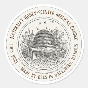 Made by Bees State Name Beeswax Candle Skep Bees S Classic Round Sticker