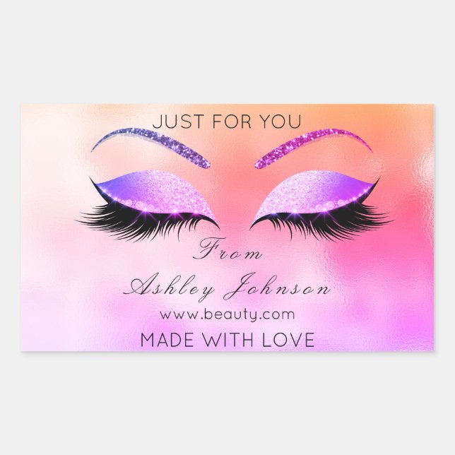 Made By Glitter Lashes Rectangular Pink Makeup Sticker (Front)