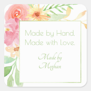 Made by Hand Floral Frame Sticker