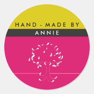 Made By {your name} Sticker in Fuscia and Mustard