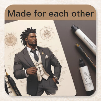 Made for each other square paper coaster