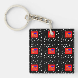 MADE FOR KAREN RED AND BLACK WHITE NAMED KEY RING