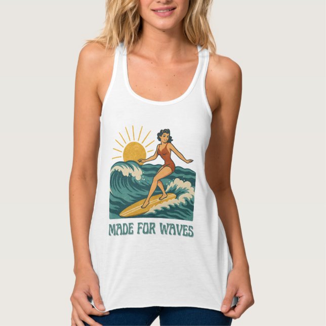 Made For Waves | Retro California Surf Girl Pin-Up Singlet (Front)