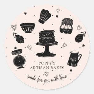 Made For You With Love Baker Utensils Bakery Classic Round Sticker