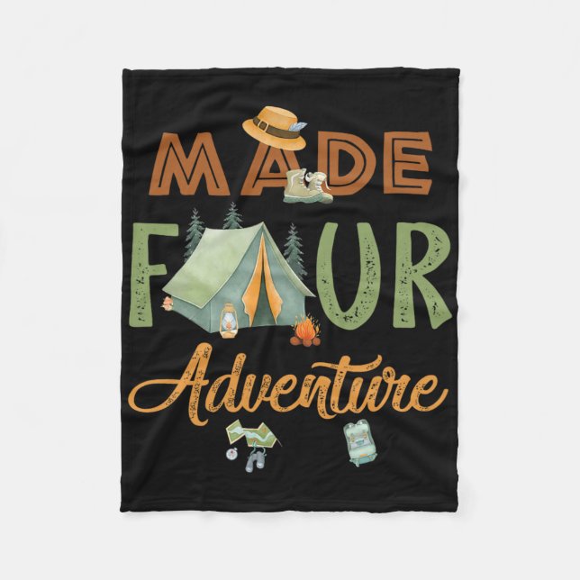 Made Four Adventure 4th Birthday Camping Themed Pa Fleece Blanket (Front)