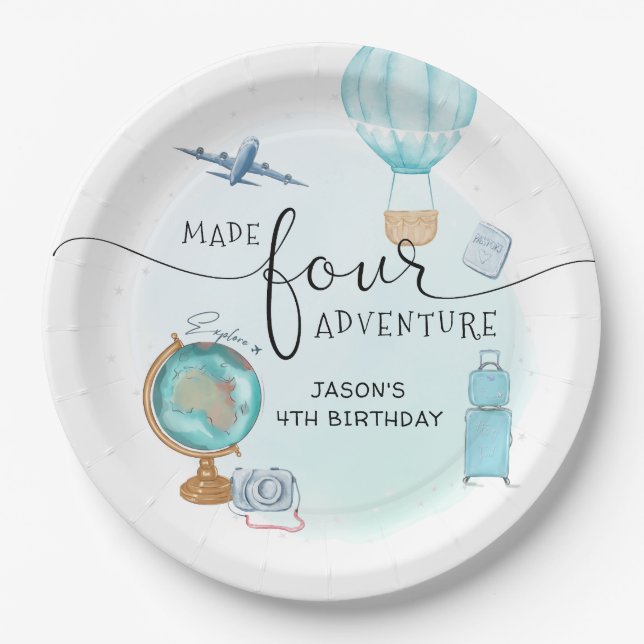 Made Four Adventure 4th Birthday Party Paper Plate (Front)