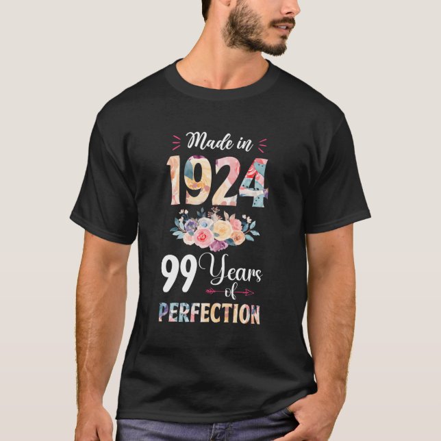 Made In 1924 Floral 99 99Th T-Shirt (Front)