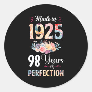 Made In 1925 Floral 98 98Th Classic Round Sticker