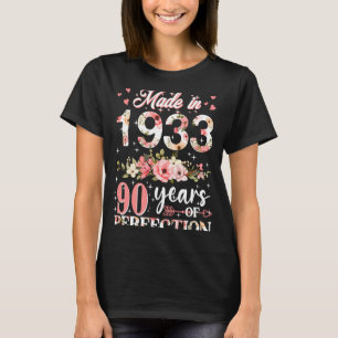 Made In 1933 Floral 90 Years Old 90th Birthday Wo T-Shirt