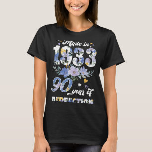 Made In 1933 Floral 90 Years Old 90th Birthday Wo T-Shirt