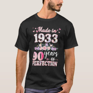 Made In 1933 Floral 90 Years Old 90th Birthday Wom T-Shirt