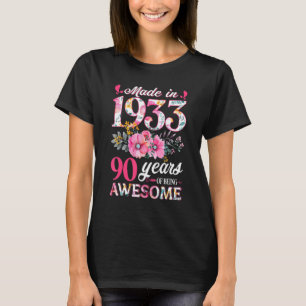 Made In 1933 Floral 90th Birthday Party 90 Year Ol T-Shirt