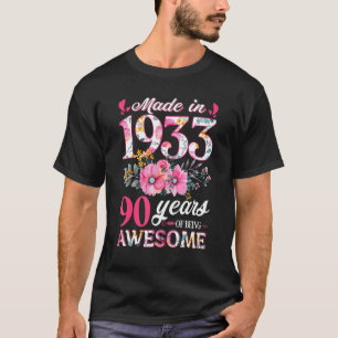 Made In 1933 Floral 90th Birthday Party 90 Year Ol T-Shirt
