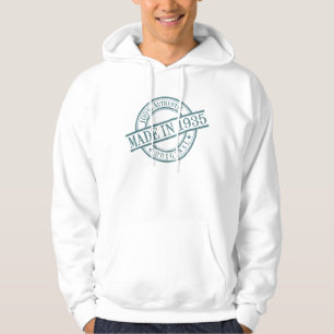 Made in 1935 Birth Year Green Round Rubber Stamp Hoodie