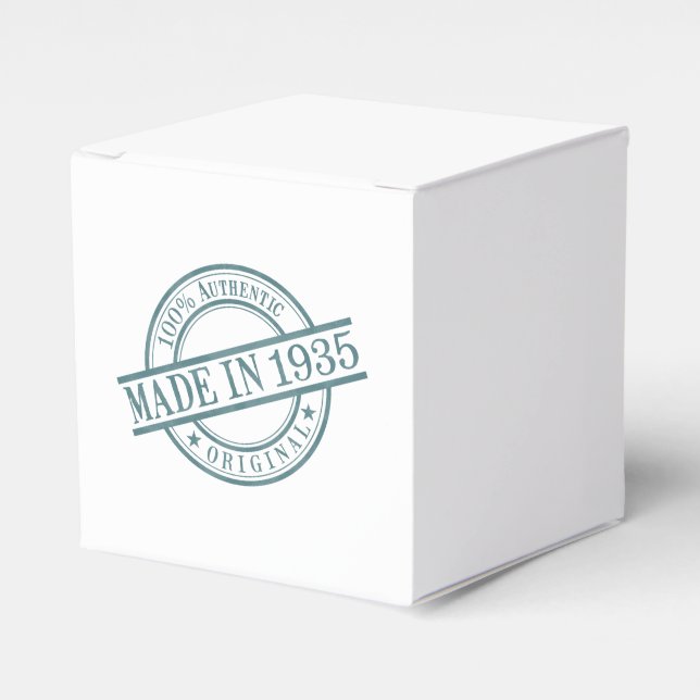 Made in 1935 Circular Stamp Style Logo Party Favour Box (Front Side)