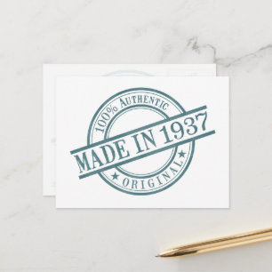 Made in 1937 Birth Year Round Rubber Stamp Logo Postcard