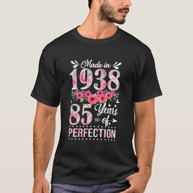 Made In 1938 Floral 85 Year Old 85Th Birthday Girl T-Shirt (Front)