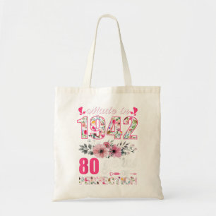 Made In 1942 Floral 80 Year Old 80th Birthday Gift Tote Bag