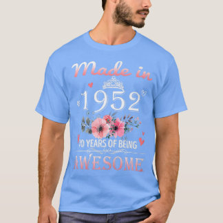 Made In 1952 Floral 70 Year Old 70th Birthday Gift T-Shirt