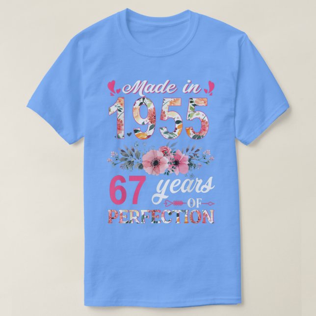 Made In 1955 Floral 67 Year Old 67th Birthday Gift T-Shirt (Design Front)