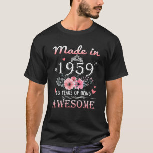 Made In 1959 Floral 63 Year Old 63Rd Birthday Gift T-Shirt