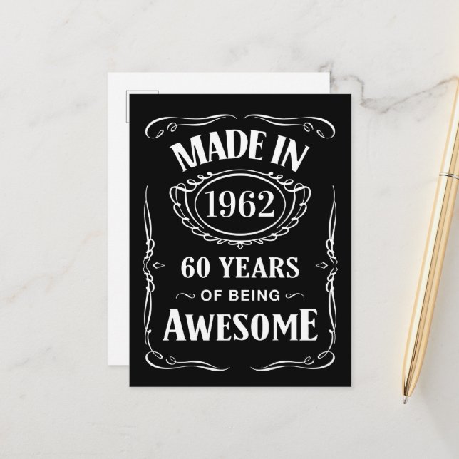 Made in 1962 60 years of being awesome 2022 bday postcard (Front/Back In Situ)