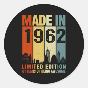 Made In 1962 61 Years Of Being Awesome Classic Round Sticker