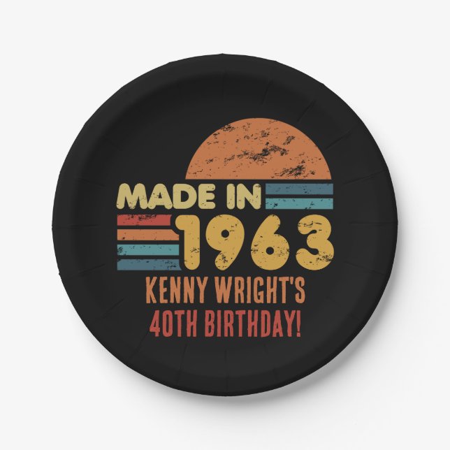 Made In 1963 60th Birthday Paper Plate (Front)