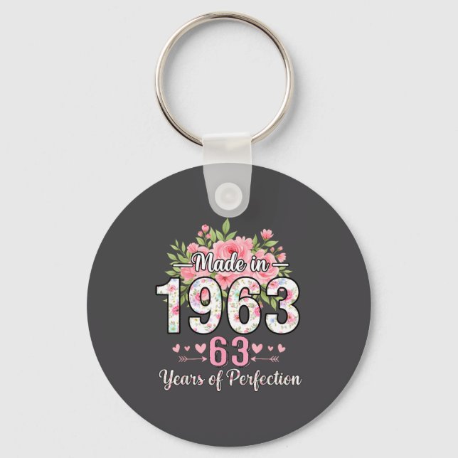 Made In 1963 Floral 63rd Birthday Women 63 Years O Key Ring (Front)