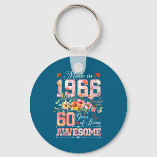 Made in 1966 floral 60th birthday women 60 years key ring
