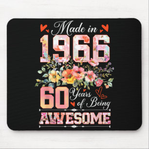 Made in 1966 floral 60th birthday women 60 years mouse pad
