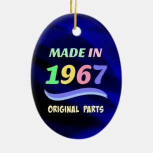 Made in 1967, colourful text design ceramic tree decoration