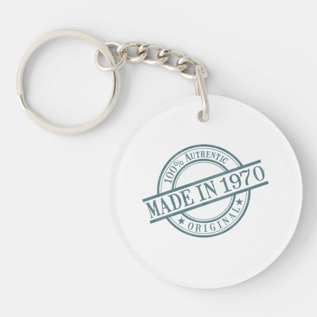 Made in 1970 Circular Stamp Style Logo Acrylic Key Ring (Front)