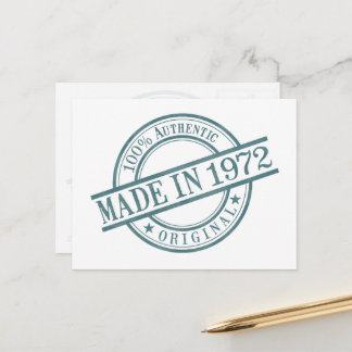 Made in 1972 Birth Year Round Rubber Stamp Logo Postcard