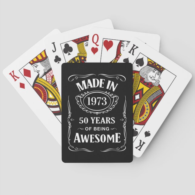 Made in 1973 50 years of being awesome 2023 bday playing cards (Back)