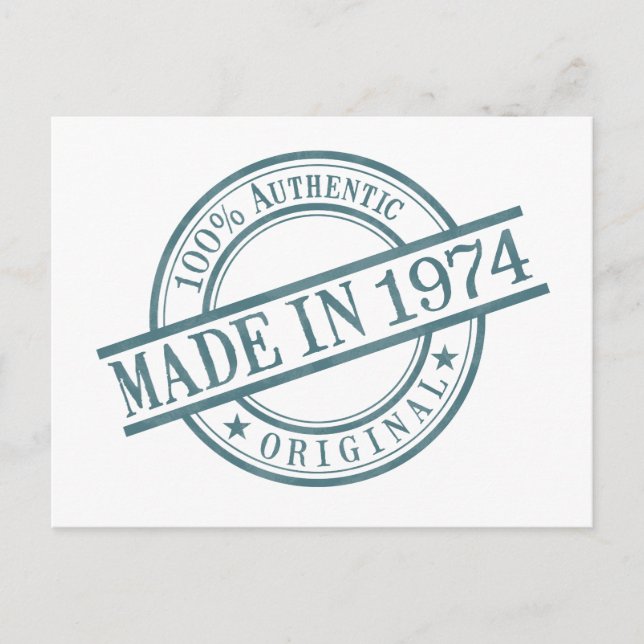 Made in 1974 Birth Year Round Rubber Stamp Logo Postcard (Front)