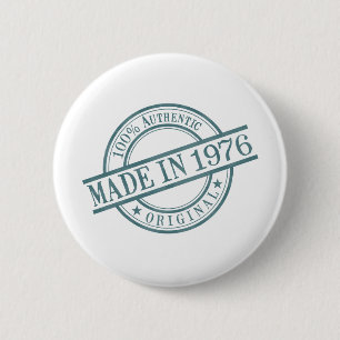 Made in 1976 Circular Rubber Stamp Style Logo 6 Cm Round Badge