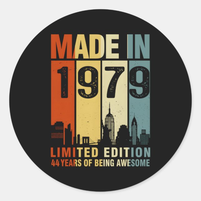 Made In 1979 44 Years Of Being Awesome Classic Round Sticker (Front)
