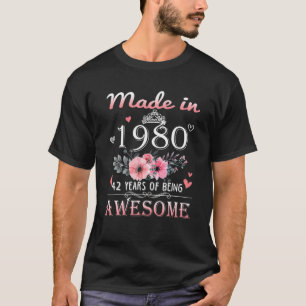 Made In 1980 Floral 42 Year Old 42Nd Birthday Gift T-Shirt
