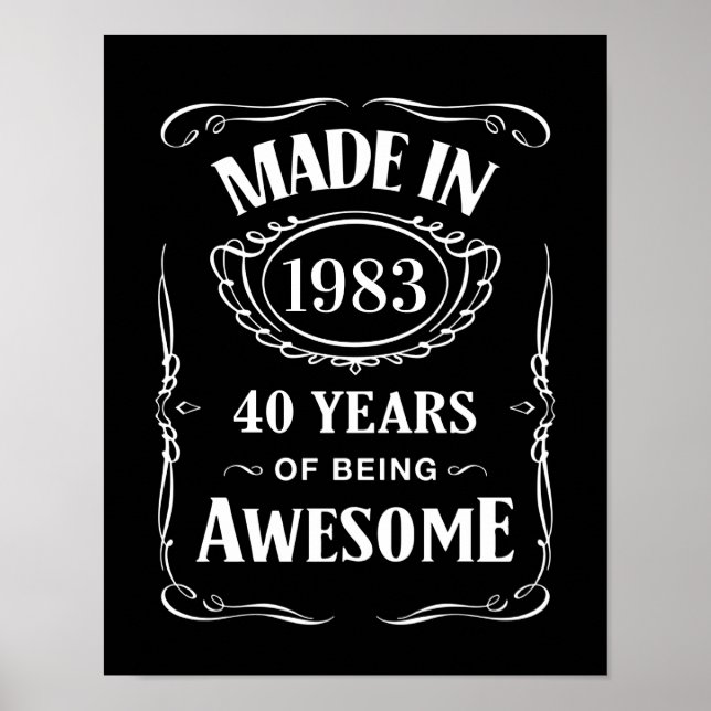 Made in 1983 40 years of being awesome 2023 bday poster (Front)