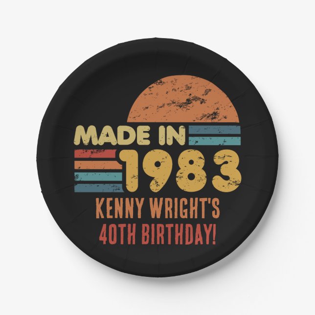 Made In 1983 40th Birthday Paper Plate (Front)