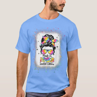 Made in 1983 Birthday Bleached Tie Dye Mess Bun Wo T-Shirt