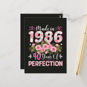 Made In 1986 40 Years Of Perfection Floral Postcard