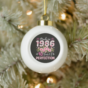 Made In 1986 Floral 40th Birthday Women Floral Ceramic Ball Christmas Ornament