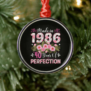 Made In 1986 Floral 40th Birthday Women Floral Metal Tree Decoration