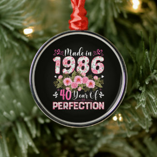 Made In 1986 Floral 40th Birthday Women Floral Metal Tree Decoration