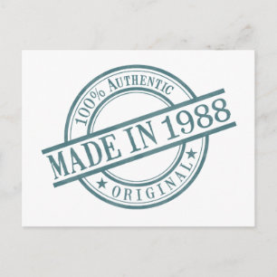 Made in 1988 Birth Year Round Rubber Stamp Logo Postcard