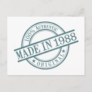 Made in 1988 Birth Year Round Rubber Stamp Logo Postcard