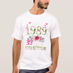 Made In 1989 Floral 33 Year Old 33Rd Birthday Gift T-Shirt